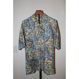 VTG Pierre Cardin Men's Short Sleeve Button Up Shirt Map‎ Floral Print Size L